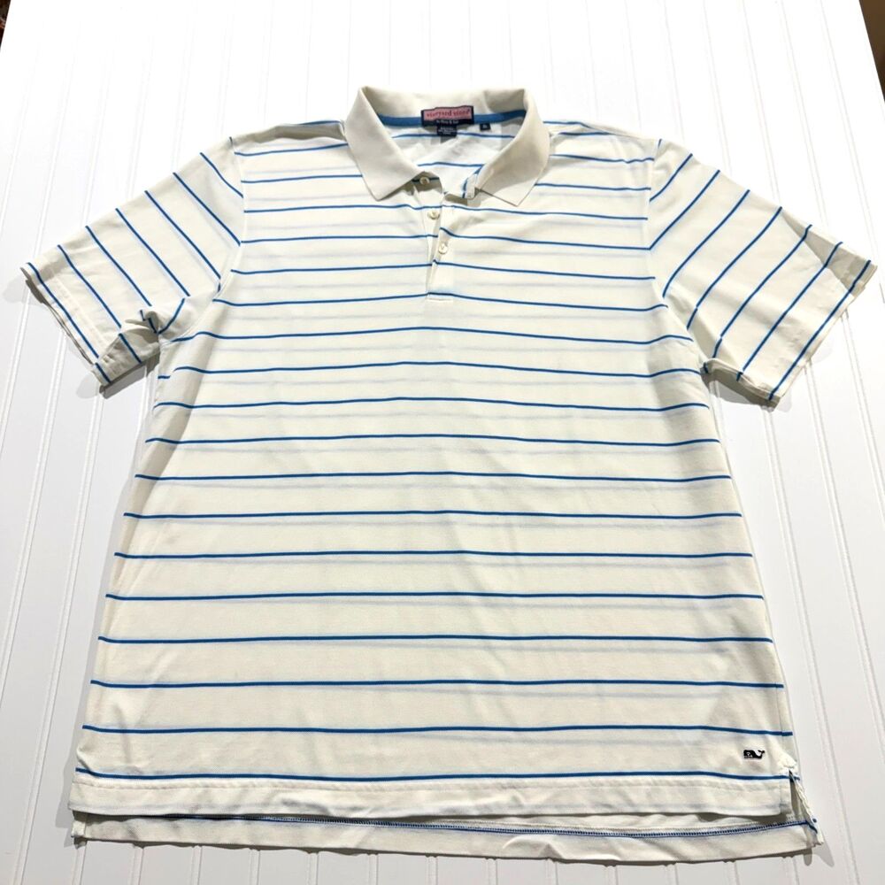 Vintage 90s Vineyard Vines Striped Polo Shirt Golf Coastal Mercerized Cotton XL